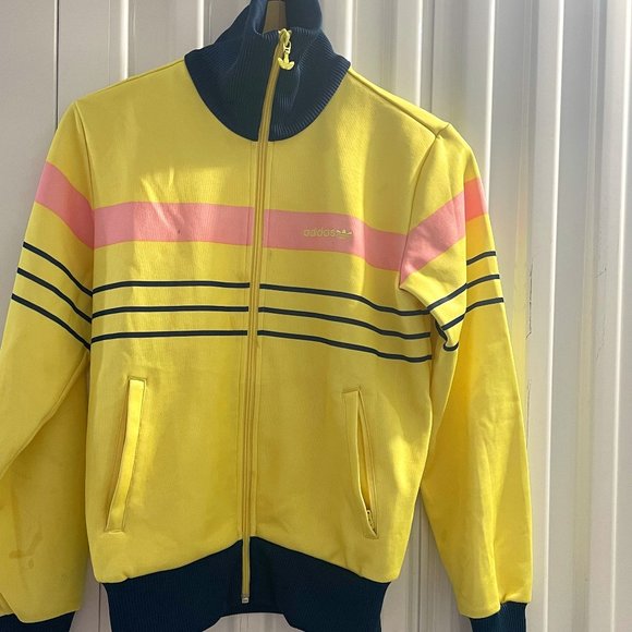 Adidas, yellow/navy track jacket, size 14 - Picture 1 of 2